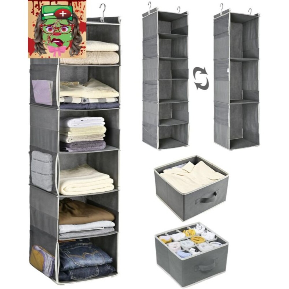 1 PC Hanging Closet Organizer, 3-In-1 to 6-In-1 Reversible Cloth Hanging Shelves